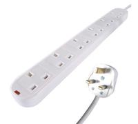 Active Gear Connekt Gear 5M 6 Way Surge Protected Power Extension Block - Uk Plug To 6 X Uk Sockets - White