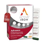 Active Iron Advance 25mg Supplement, Non- Constipating, Clinically Proven to Increase Iron and Energy Levels, Fights Tiredness & Fatigue, 30 Daily Capsules
