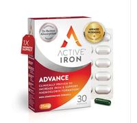 Active Iron Advance 25mg Supplement, Non- Constipating, Clinically Proven to Increase Iron and Energy Levels, Fights Tiredness & Fatigue, 30 Daily Capsules