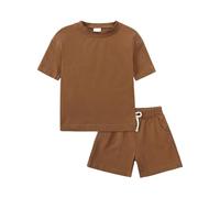 Active Kids Athletic Short Sets 2 Piece Tracksui for Boys and Girls Short Sleeve T-Shirt with Comfort Shorts Baby to Tween Sportswear (Brown, 10-11 Years)