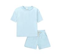 Active Kids Athletic Short Sets 2 Piece Tracksui for Boys and Girls Short Sleeve T-Shirt with Comfort Shorts Baby to Tween Sportswear (Sky Blue, 6-7 Years)