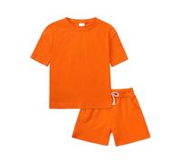 Active Kids Athletic Short Sets 2 Piece Tracksui for Boys and Girls Short Sleeve T-Shirt with Comfort Shorts Baby to Tween Sportswear (Orange, 12-13 Years)