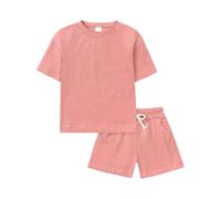 Active Kids Athletic Short Sets 2 Piece Tracksui for Boys and Girls Short Sleeve T-Shirt with Comfort Shorts Baby to Tween Sportswear (Hot Pink, 8-9 Years)