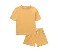 Active Kids Athletic Short Sets 2 Piece Tracksui for Boys and Girls Short Sleeve T-Shirt with Comfort Shorts Baby to Tween Sportswear (Yellow, 3-4 Years)