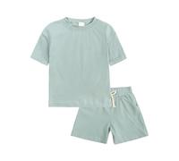 Active Kids Athletic Short Sets 2 Piece Tracksui for Boys and Girls Short Sleeve T-Shirt with Comfort Shorts Baby to Tween Sportswear (Light Blue, 12-24 Months)