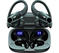 Active Noise Cancelling Earbuds Wireless Bluetooth Headphones 80H Playtime LED Power Display Charging Case Over Ear Hooks Ear Buds with Hi-Res Sound & Clear Calls for Sports Running Gym Workout Black