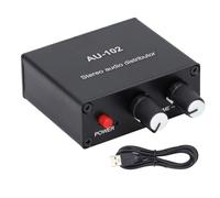 Active Sound Distributor 2 Way, 1 in 2 Out Mini Audio Splitter with Independent Volume Control, 3.5mm HiFi Amp for Headphones and Speakers, DC5V Powered Aluminum Alloy