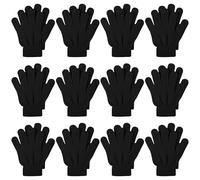 Active Star Kids Magic Gloves 6/12 Pairs, Boys & Girls Winter Soft Warm Full Finger Cozy Stretch Knit Cold Weather Gloves For School, Cycling, Outdoor Play & Travel Age 4-10 (Pack Of 12 - Black)