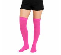 Active Star Ladies Over the Knee Socks Womens Cotton Rich Long Stretch Socks School Uniform Cosplay Dance Festival UK Size 4-6, (Neon Pink)