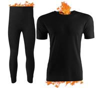 Active Star Mens Thermal Underwear Set, 0.45 Tog Long John Bottoms With Short & Long Sleeve Tops Base Layer Warm Winter Thermals For Running Sport Ski S-XXL, Short Sleeve Thermal Set Black - XXL