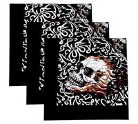 Active Star Skull Print Bandana Head Scarf, Unisex Neckerchief Novelty Pirate Skulls & Bone Printed Hair Bands Neck Wrist Wrap Fashion Accessory For Outdoor Activities, Fire Skull Bandana - 03 Pcs