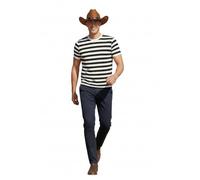 Active Star Unisex Black and White Stripe T-Shirt with Brown Felt Studded Cowboy Hat, Western Fancy Dress Costume Outfit for Adults (Small)