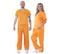 Active Star Unisex Prisoners Convict Costume, Orange Prisoner Top With Matching Trousers Uniform Women Men, Excaped Prison Fancy Dress For Halloween Book Week Cosplay, (Small)