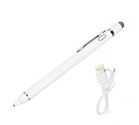 Active Stylus Pen T4, Capacitive Stylus Pen, Fine Tip 1-2mm for Precise Drawing, Slim Aluminum Alloy Stylus with USB Charging Cable, Compatible with iOS Android Devices (White)