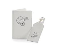 Active Window Films Personalised Luggage tag and Passport Cover Travel Set, Custom Passport Holder and Suitcase Label tag Gift Set (Style 8, Black on Grey)