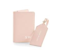 Active Window Films Personalised Luggage tag and Passport Cover Travel Set, Custom Passport Holder and Suitcase Label tag Gift Set (Style 1, White on Pink)