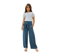 Activewear Girl Trousers 10 Years Smocked High Waist Pant Wide Leg Trouser Sporswear Blue Children Clothes Girl Pants 10 Years Blue Kids Joggers Drawstring Summer Kid Lounge Joggers with Pocket