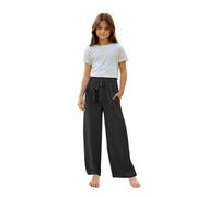 Activewear Smocked High Waist Pant Wide Leg Trouser Drawstring Summer Kid Lounge Joggers with Pocket Girl Trousers 6 Years Black Kids Joggers Black Cute Outfits for Teen Cargo Pant for Girls 6 Years