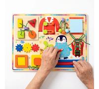Activity Board for Seniors with Dementia - 6-in-1 Wooden Sensory Panel with Toggle Switches, Lights, Rotating Knob, Metal Lock, Buttons, Audio Jack for Alzheimer’s, Occupational Therapy
