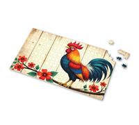 Activity Books For Kids Ages 6-8 A Colorful Rooster Perched On A Branch With Vibrant Flowers. Picture Puzzle 100 Piece Puzzles For Kids Outfoxed Game For Kids(300PCS)