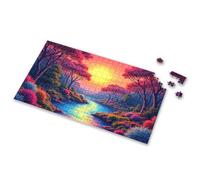 Activity Books For Kids Ages 6-8 A Serene River Flows Through A Vibrant, Colorful Forest At Sunset. Picture Puzzle 100 Piece Puzzles For Kids Outfoxed Game For Kids(300PCS)