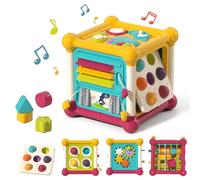 Activity Cube Baby Toy, 6-in-1 Montessori Educational Cube with Shape Sorter, Music Busy Board, Pop up - Sensory Toy for 6-12 Months Toddler, Interactive Toys & Birthday Gifts for 1 Year Old