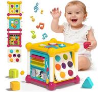 Activity Cube Baby Toy, 6-in-1 Montessori Toys with Shape Sorter, Music Busy Board, Pop up Bubble - Early Learning Sensory Toys for 6-12 Months, Interactive Toys & Birthday Gifts for 1 Year Old