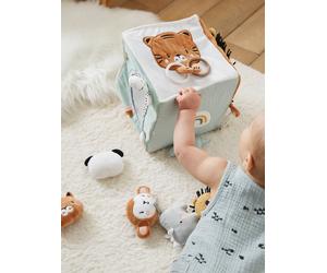 Activity Cube in Fabric, Tanzania beige medium solid with decor