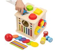 Activity Cube - Wood, 17x15.5x15cm Developmental Toy 8-in-1 Learning | Educational Multi-Activity Play Cube, Skill Builder For Home, Classroom, Playroom, Preschool, Early Learning
