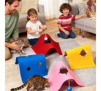 Activity Mat for Cats, Play with Tunnel 4-in-1 for Kitten, Foldable Activity Mat for Cats with Holes - for Indoor Outdoor Bedroom Living Room Enrichment Anti-Boredom Exercise