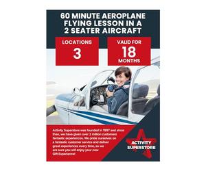 Activity Superstore 60 Minute Aeroplane Flying Lesson in a 2 Seater Aircraft, 18-month Validity, Experience Days, Flying Experience, Birthday Gifts, Flying Lessons
