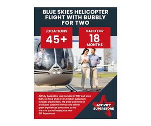 Activity Superstore Blue Skies Helicopter Flight with Bubbly for Two, Days out Gifts, Experience Day Voucher, Flying Experience, Birthday Gifts