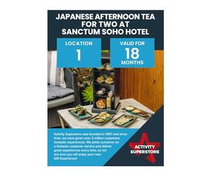Activity Superstore Japanese Afternoon Tea for Two at Sanctum Soho Hotel, 18-month Validity, Experience Days, Birthday Gifts, Food Gifts