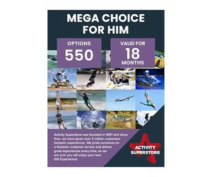 Activity Superstore Mega Choice for Him Gift Experience Voucher, Choice of 550 Options,Experience Day, 18-month Validity, Experience days out, Birthday Gifts