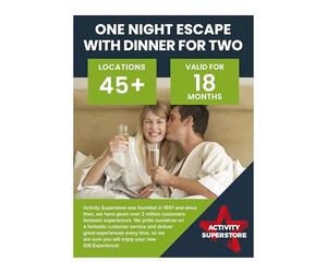Activity Superstore One Night Getaway with Dinner Gift Experience Voucher for Two Available at 45+ UK Locations, Experience Days, Hotel Stay, Couples Gifts, Food Experiences