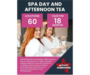 Activity Superstore Spa Day with Afternoon Tea for Two Gift Experience Voucher - Available at 12 Locations Nationwide