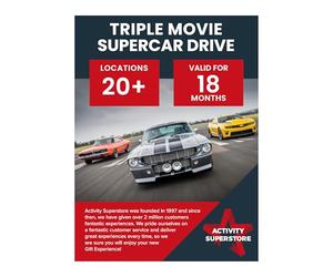 Activity Superstore Triple Movie Supercar Drive, Available at 20+ UK Locations, 18-month Validity, Experience Days, Driving Gifts, Track Days, Birthday Gifts