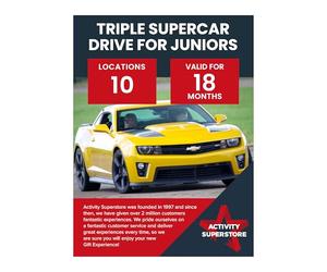 Activity Superstore Triple Supercar Drive for Juniors (10+ years) Voucher