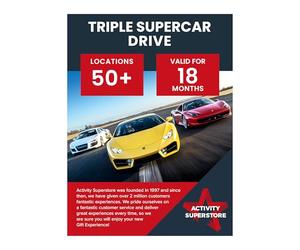 Activity Superstore Triple Supercar Drive Gift Voucher | Ferrari, Lamborghini, Aston Martin & More, 50+ UK Locations, 18 Month Validity, Track day Experience gift