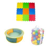 Activo 9 Pcs Foam Play Mat for Babies, Toddlers and Kids, Interlocking Soft Play Tiles + Activo Pop Up Ball Pit& Activo 100 Ball Pit Play Balls, For Play Houses, Play Tents, Crawl Tunnels, Playpens