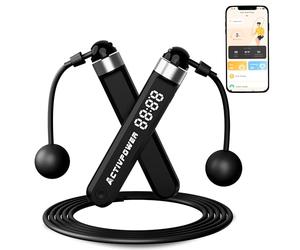 ActivPower ActivSkip Smart Skipping Rope | Bluetooth & App Enabled, Adjustable Cordless Jump Rope with LED Display, Step Counter, Timer | For Adults & Kids, Boxing, Gym, Workout (Midnight Black)
