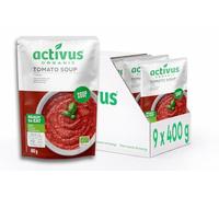 Activus Organic Creamy Tomato Soup Pouches 400g x 9 Pack, Ready Meals, Microwavable, Heat & Serve - Vegan, Dairy Free, Gluten Free, Low Fat, No Preservatives, Bulk Buy, Quick Lunch & Dinner