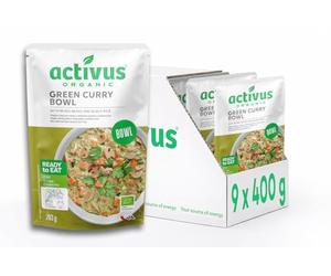 Activus Organic Green Curry Bowl with Mung Beans & Black Rice 283g x 9 Pack, Ready Meal Pouches, Heat & Serve - Vegan, Dairy Free, Gluten Free, Bulk Buy, Plant Based, Quick Lunch Or Dinner