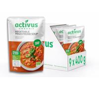 Activus Organic Minestrone Vegetable Soup Pouches 400g x 9 Pack, Ready Meals, Microwavable, Heat & Serve - Italian Style, Vegan, Dairy Free, Low Fat, Plant Based, Bulk Buy, Quick Lunch Or Dinner