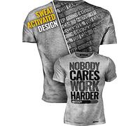 Actizio Sweat Activated Workout Gym Motivational Men's Fitness Shirt, Nobody Cares - Work Harder (Grey, L)