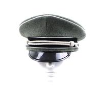 ACTJ.M German WWII WW2 Officer's Visor Cap Wool Made Green, Field Grey, 7.375