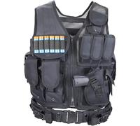 ACTJ.M Tactical Combat Vest with Holster for Men Airsoft Training Black Lightweight, Black, size adjustable