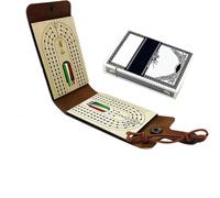 ActSo cribbage board travel set,ultimate leather wraparound touring cribbage board-take the game anywhere,with Faux Leather Case and Pegs,Children, Family Celebrations,Camping,Girls,Adults-A