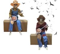ActSo Halloween Animated Banjo Skeleton,funny Animated Dueling Banjo Skeletons,Halloween Decorations with Glowing Eyes and Movable Joints,Country Musicians, Prop Decor-2pcs