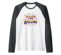 Actually, I'm Amazing - Inspirational Self-Love Quote Raglan Baseball Tee, Men, Dark Heather/White, XL